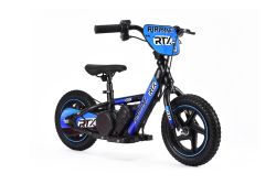 Bici elettrica per bambini RIRIBIKE RTX3 24V (12"), blu, Batteria al litio, Motore 100W, Freno a disco, Sedile regolabile in morbido PU