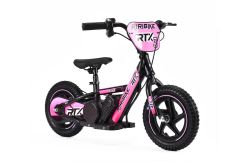 Bici elettrica per bambini RIRIBIKE RTX3 24V (12"), rose, Batteria al litio, Motore 100W, Freno a disco, Sedile regolabile in morbido PU