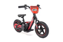 Bici elettrica per bambini RIRIBIKE RTX3 24V (12"), rosso, Batteria al litio, Motore 100W, Freno a disco, Sedile regolabile in morbido PU