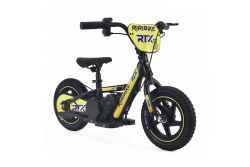 Bici elettrica per bambini RIRIBIKE RTX3 24V (12"), giallo, Batteria al litio, Motore 100W, Freno a disco, Sedile regolabile in morbido PU