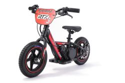 Bici elettrica per bambini RIRIBIKE RTX3 24V (12"), rosso, Batteria al litio, Motore 100W, Freno a disco, Sedile regolabile in morbido PU