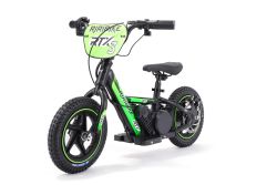 Bici elettrica per bambini RIRIBIKE RTX3 24V (12"), verde, Batteria al litio, Motore 100W, Freno a disco, Sedile regolabile in morbido PU