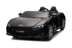 Auto elettrica Audi R8 SPYDER due posti 24V, nero, lettore MP3 con USB/AUX e Bluetooth, batteria 24V/14Ah, 2 motori da 200W, ruote in EVA con sospensione posteriore, sedili regolabili in pelle, telecomando, licenza