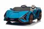 Macchina elettrica per bambini Lamborghini Sian 4X4, blu, 12V, telecomando 2,4 GHz, ingresso USB/AUX, Bluetooth, sospensioni, porte ad apertura verticale, ruote morbide in EVA, luci LED, licenza ORIGINALE